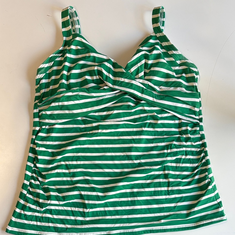Lands' End Green and White Striped Swim Tank